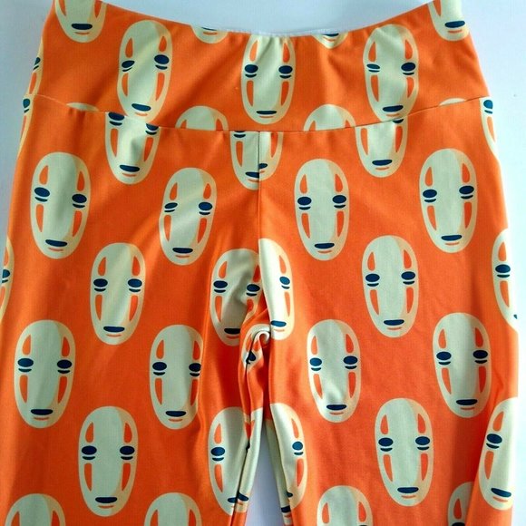 Society 6 Leggings Orange W White Masks Totems Stretch Medium - Picture 2 of 5